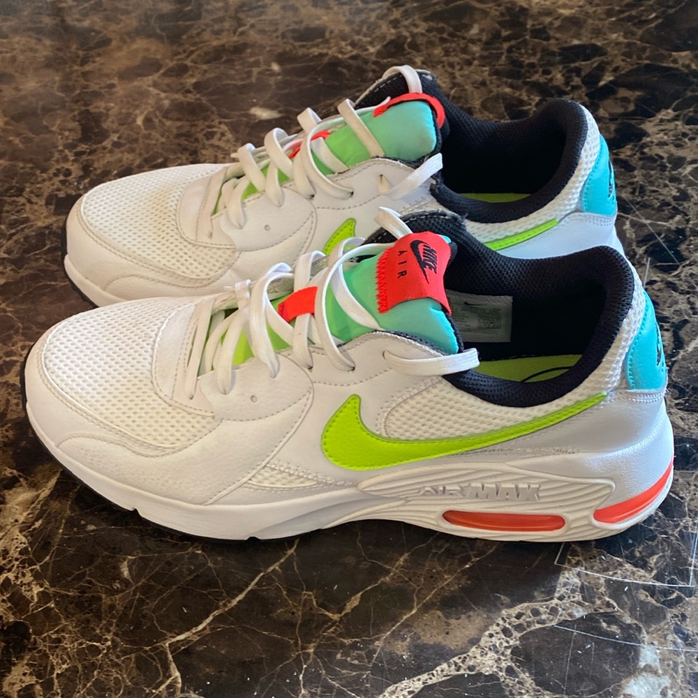 Nike White Sneakers with Neon Green Swoosh and Orange Accents - Picture 3 of 7